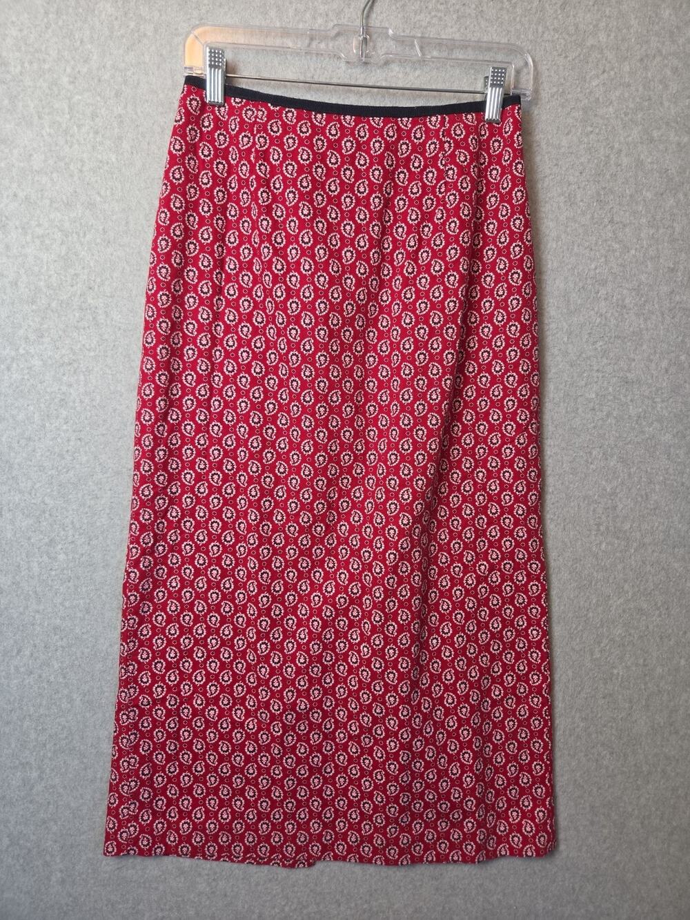 Vintage Talbots Petites 100% Cotton Red Paisley Maxi Straight Skirt Women's 6P